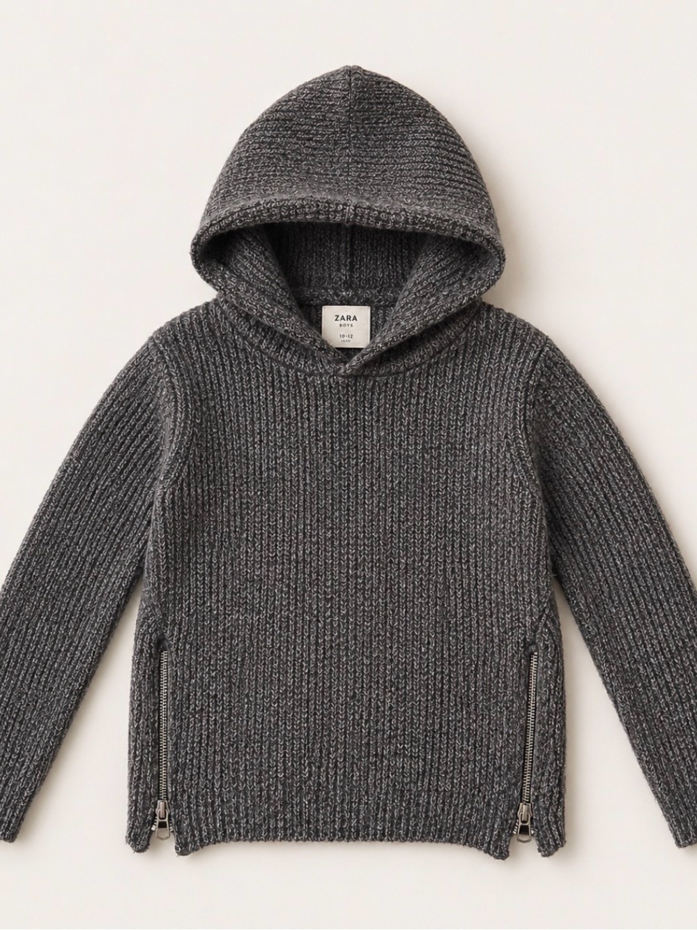 Zara Charcoal Ribbed Knit Hoodie with Side Zips